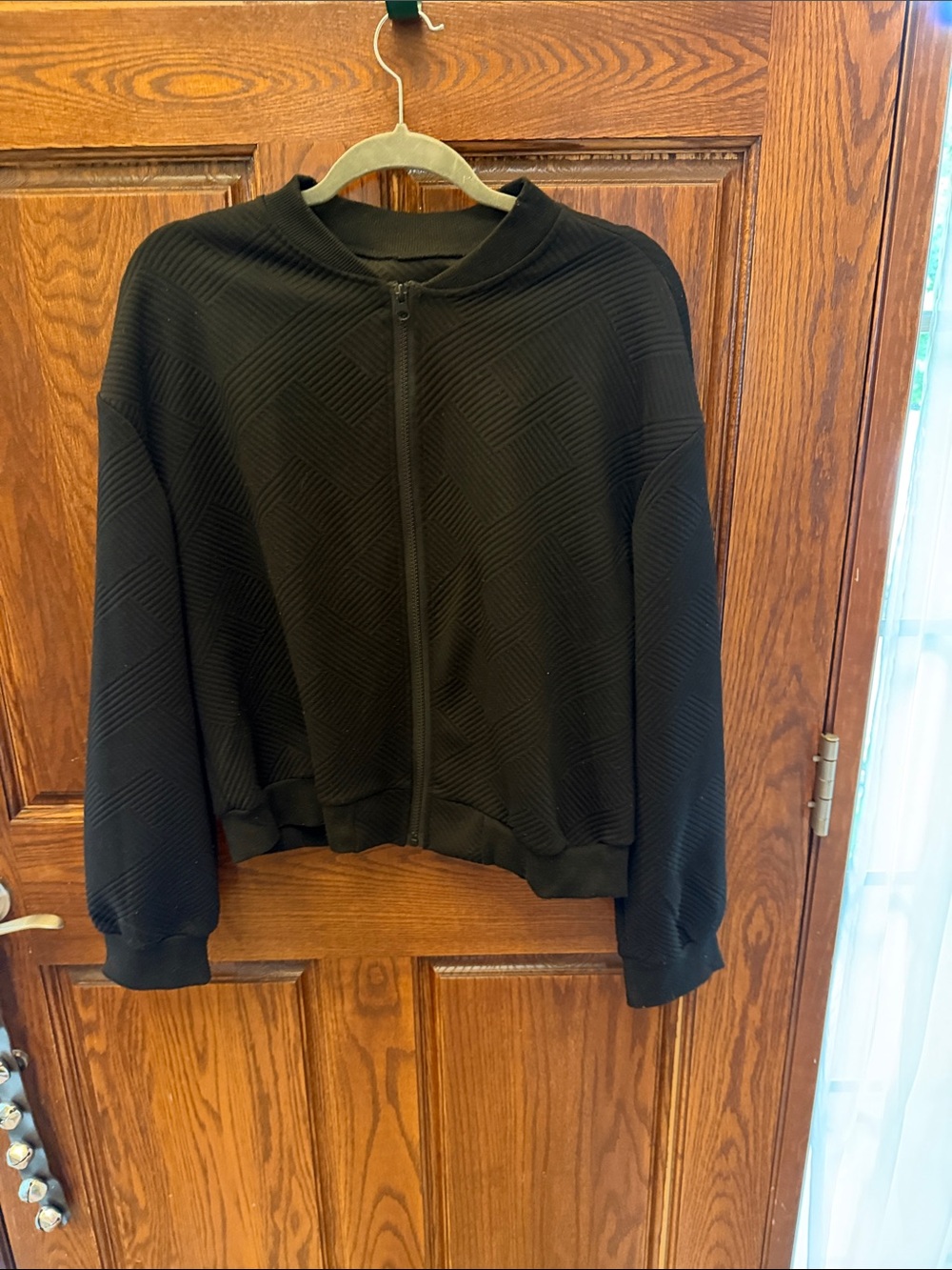 Black Textured Zip-Up Bomber Jacket